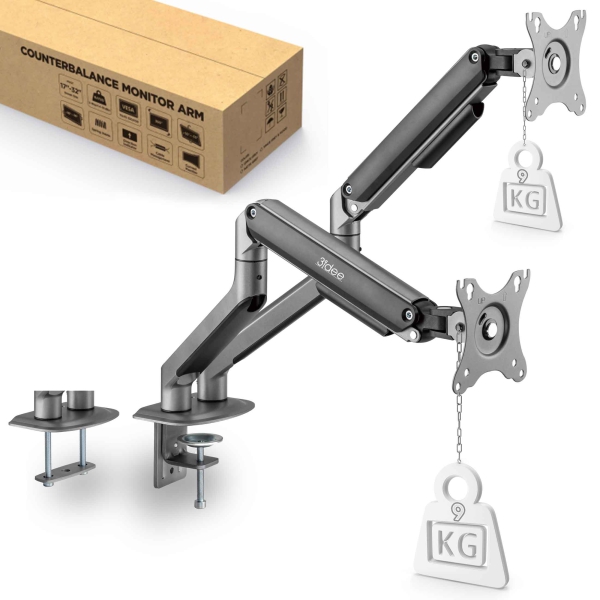 3IDEE Dual monitor mount | For 2 monitors 17"-32" screens | Height adjustable - up to 9kg per arm