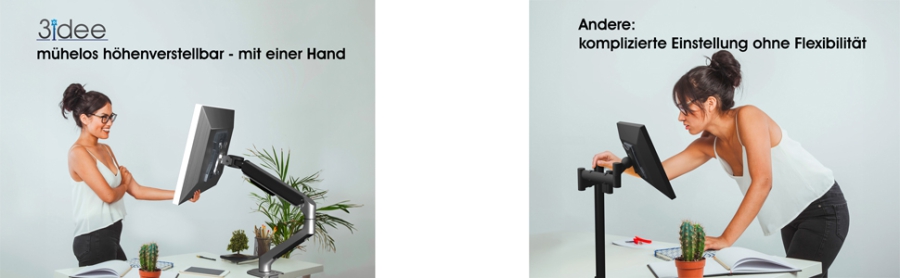 3IDEE Flexi-Lite Monitor Mount 1 monitor for 17-32" screens, modern design, fully movable & adjustable