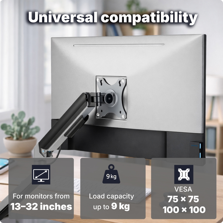 3IDEE Flexi-Lite Single Monitor Arm for 13-32 Inch Screens (Max. 9 kg)