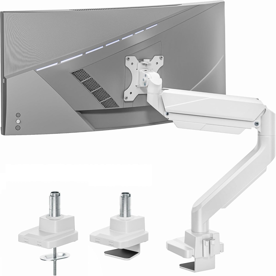 ARES WING Heavy Duty Gaming Monitor Arm White for 17-49 Inches (Max. 18 kg) (Ergonomic Gas Spring Mount for Ultrawide & Curved Displays – VESA 75/100.)