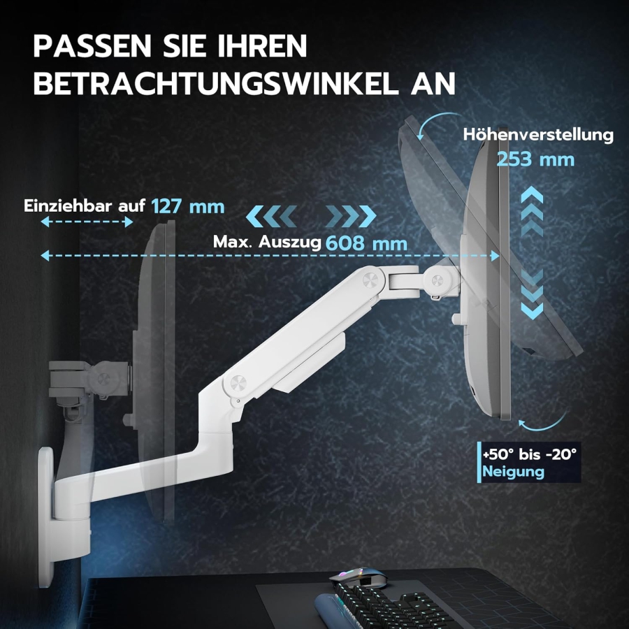 ARES WING Monitor Wall Mount White 17-49 Inch