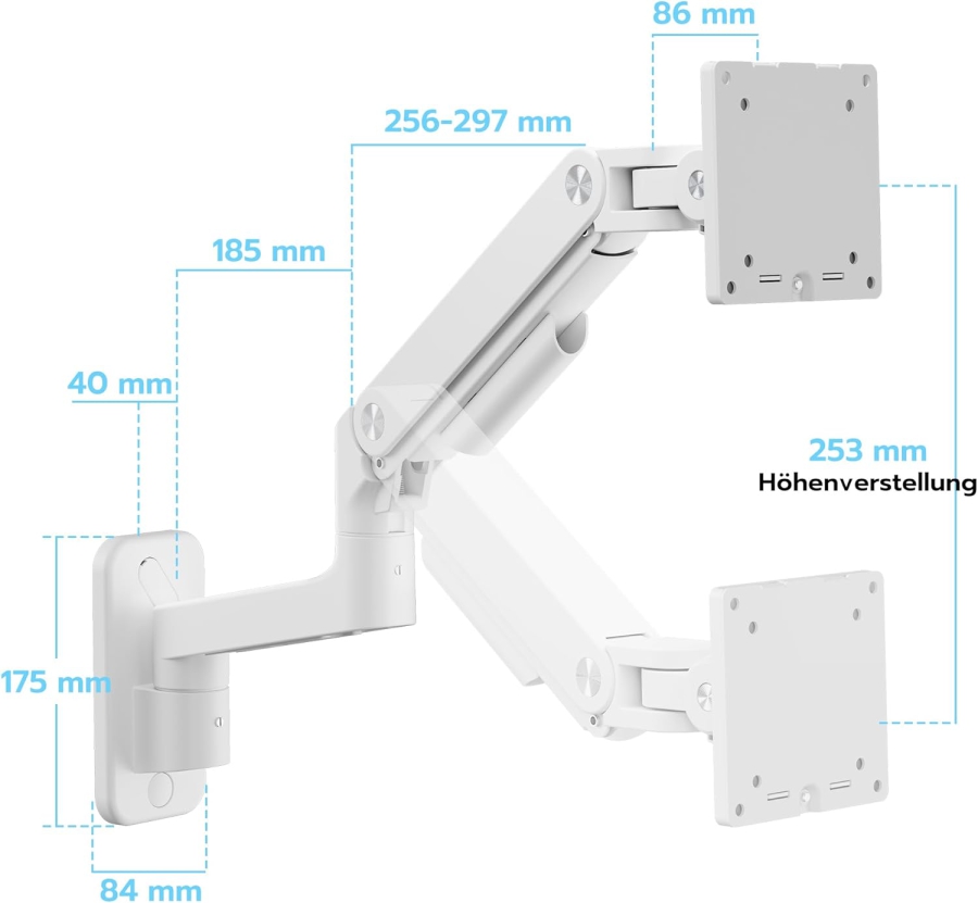 ARES WING Heavy Duty Monitor Wall Mount (White) for 17–49 Inch (Perfect for Ultrawide & Curved Monitors. Gas Spring Arm with 20 kg Load Capacity)