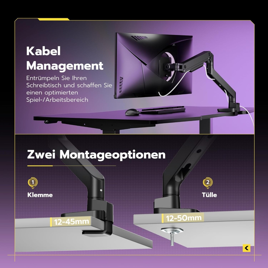 ARES WING Monitor Arm Black 17–49" | up to 20 kg (Maximum reach & ergonomics: Your premium monitor mount for gaming & focus time.)