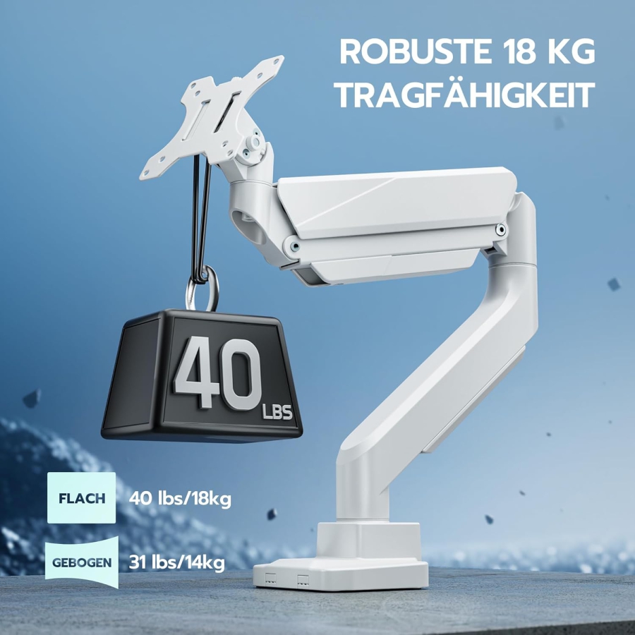 ARES WING Monitor Arm White 17–49" | up to 18 kg (Ergonomic Gas Spring Mount for Ultrawide & Curved Displays – VESA 75/100.)