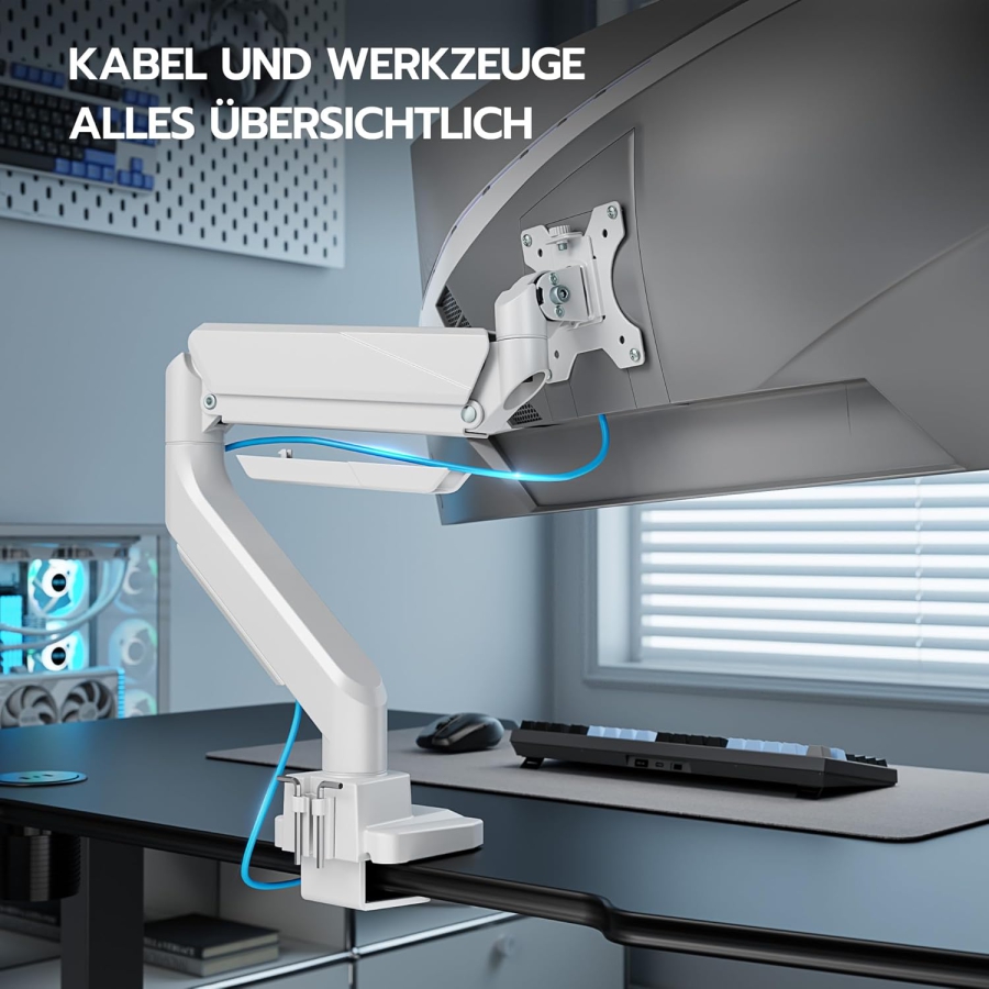 ARES WING Monitor Arm White 17–49" | up to 18 kg (Ergonomic Gas Spring Mount for Ultrawide & Curved Displays – VESA 75/100.)