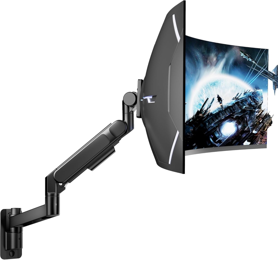 ARES WING Monitor Wall Mount 24-57 Inch (up to 27kg) – Gas Spring (Heavy Duty Wall Arm for Ultrawide & Curved Screens.)