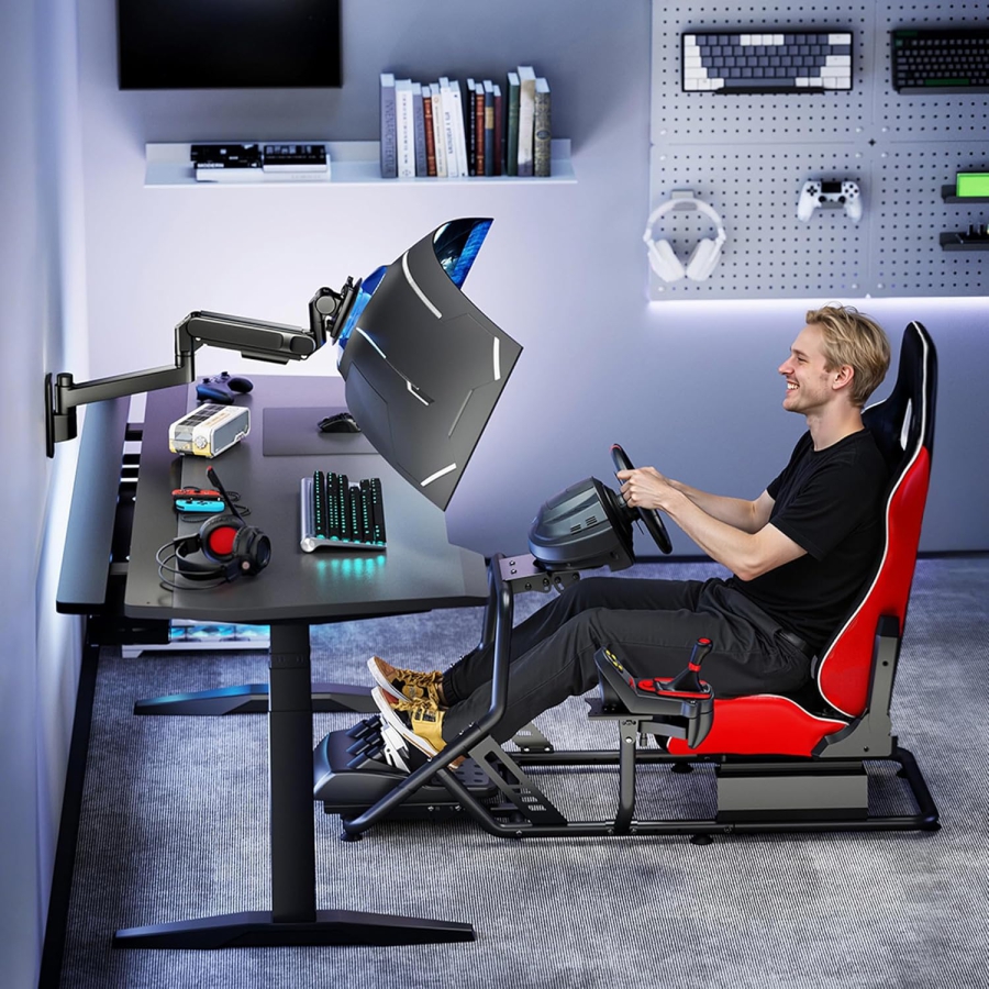 ARES WING Monitor Wall Mount 24-57 Inch (up to 27kg) – Gas Spring (Heavy Duty Wall Arm for Ultrawide & Curved Screens.)