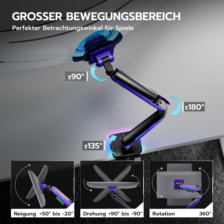 ARES WING RGB Gaming Monitor Mount Purple 17-49 Inch