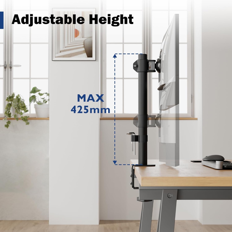 BONTEC Monitor Mount 1 Monitor for 13-34" Monitors, Short Arm, up to 10kg, Height Adjustable, Tiltable