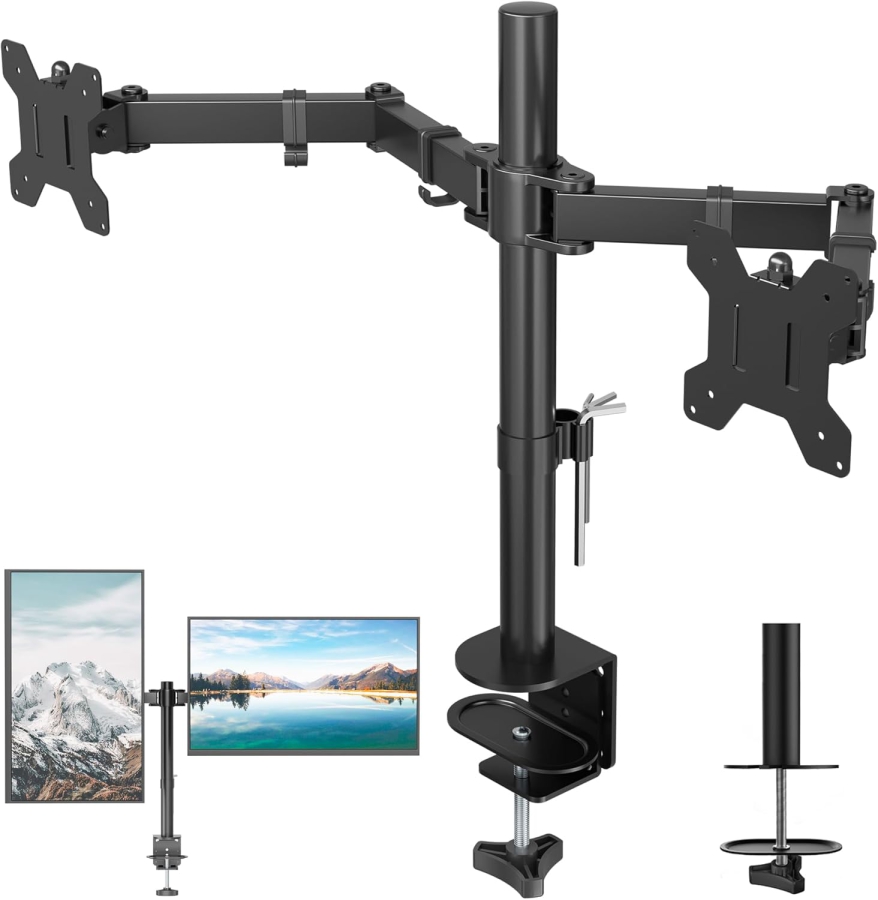 BONTEC Monitor Mount for two 13-27" Monitors, up to 10kg per arm, height-adjustable, rotatable, tiltable
