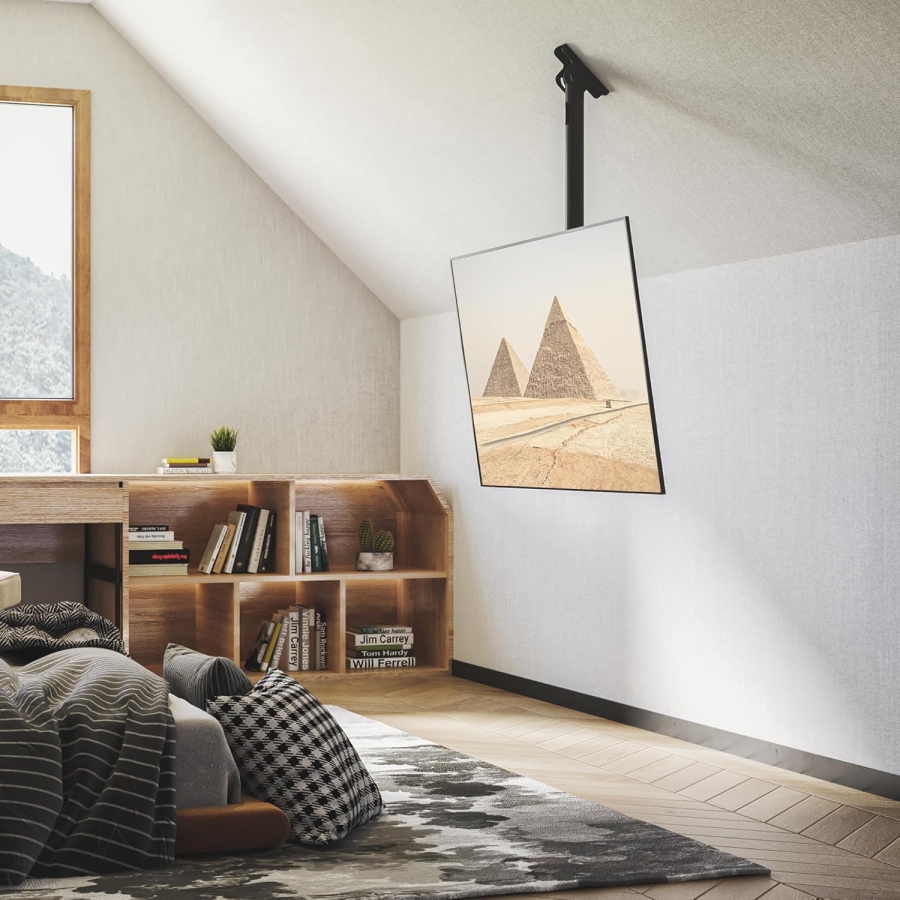 BONTEC TV Ceiling Mount for 26–65 Inch TVs (Tilt, Swivel & for Sloped Ceilings) (Height adjustable ceiling mount up to 45 kg – Ideal for home cinema, office, and sloped ceilings.)