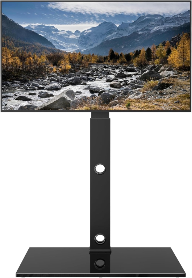 BONTEC TV Floor Stand for 30–70 Inch TVs (Swivel & Height Adjustable) (Free-standing TV Mount with 8mm Glass Base for Flat & Curved TVs up to 40 kg – VESA max. 600x400 mm)