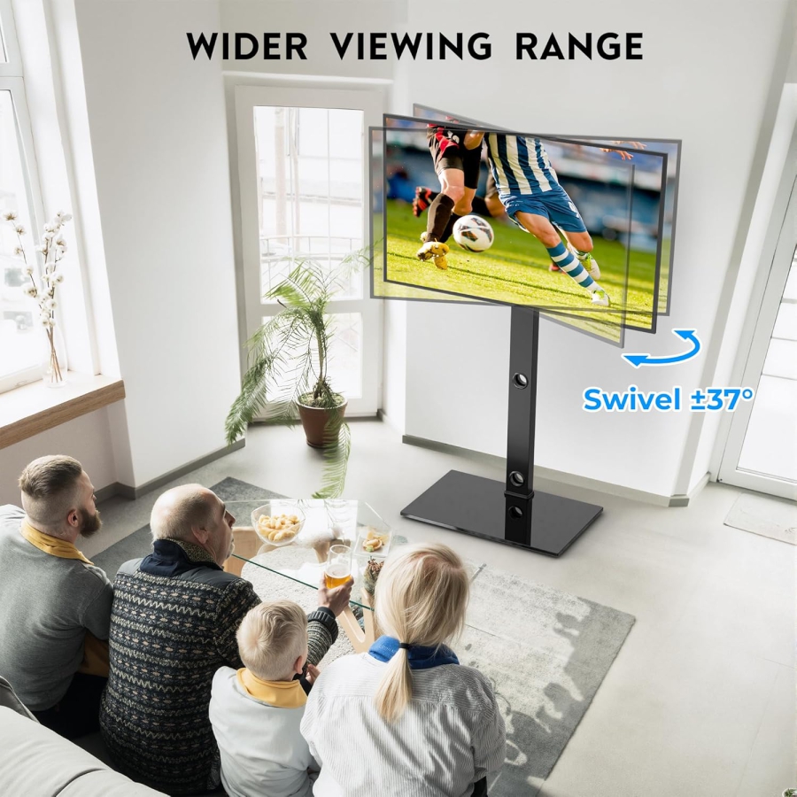 BONTEC TV Floor Stand for 30–70 Inch TVs (Swivel & Height Adjustable) (Free-standing TV Mount with 8mm Glass Base for Flat & Curved TVs up to 40 kg – VESA max. 600x400 mm)
