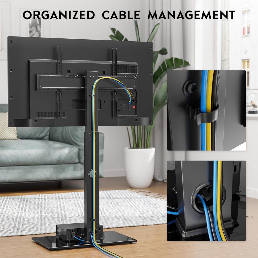 BONTEC TV Floor Stand for 30–70 Inch TVs (Swivel & Height Adjustable) (Free-standing TV Mount with 8mm Glass Base for Flat & Curved TVs up to 40 kg – VESA max. 600x400 mm)