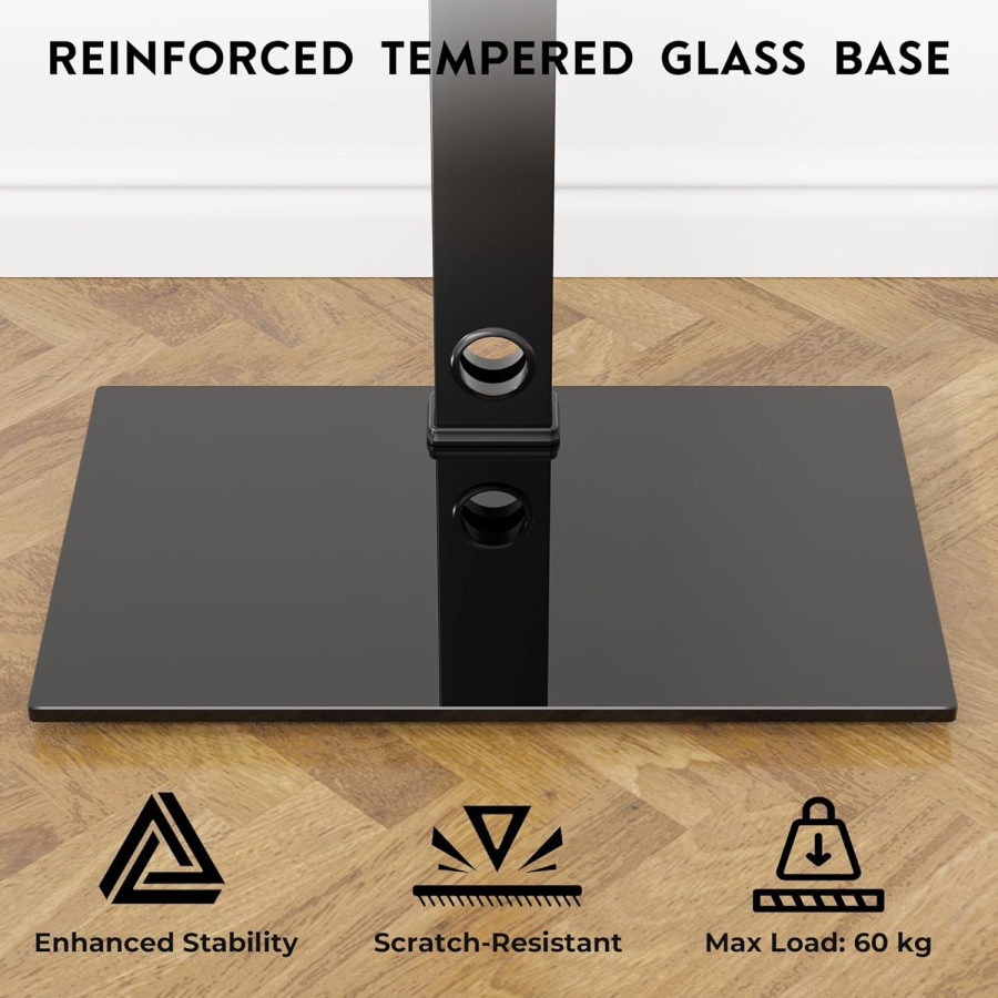 BONTEC TV Floor Stand for 30–70 Inch TVs (Swivel & Height Adjustable) (Free-standing TV Mount with 8mm Glass Base for Flat & Curved TVs up to 40 kg – VESA max. 600x400 mm)