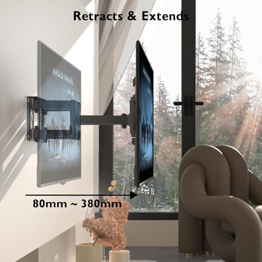 BONTEC TV Wall Mount Swivel & Tilt for 23-70 Inch TVs (Max. 45 kg) (Full Motion Dual Arm Mount – VESA up to 400x400, Extendable up to 38 cm.)