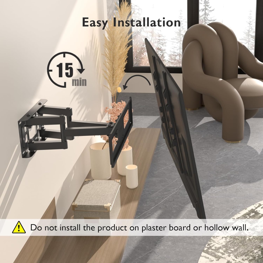 BONTEC TV Wall Mount Swivel & Tilt for 23-70 Inch TVs (Max. 45 kg) (Full Motion Dual Arm Mount – VESA up to 400x400, Extendable up to 38 cm.)