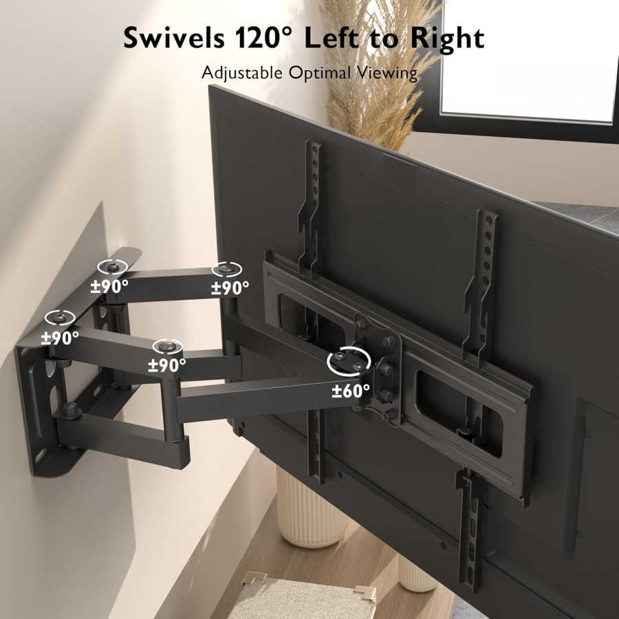 BONTEC TV Wall Mount Swivel & Tilt for 23-70 Inch TVs (Max. 45 kg) (Full Motion Dual Arm Mount – VESA up to 400x400, Extendable up to 38 cm.)
