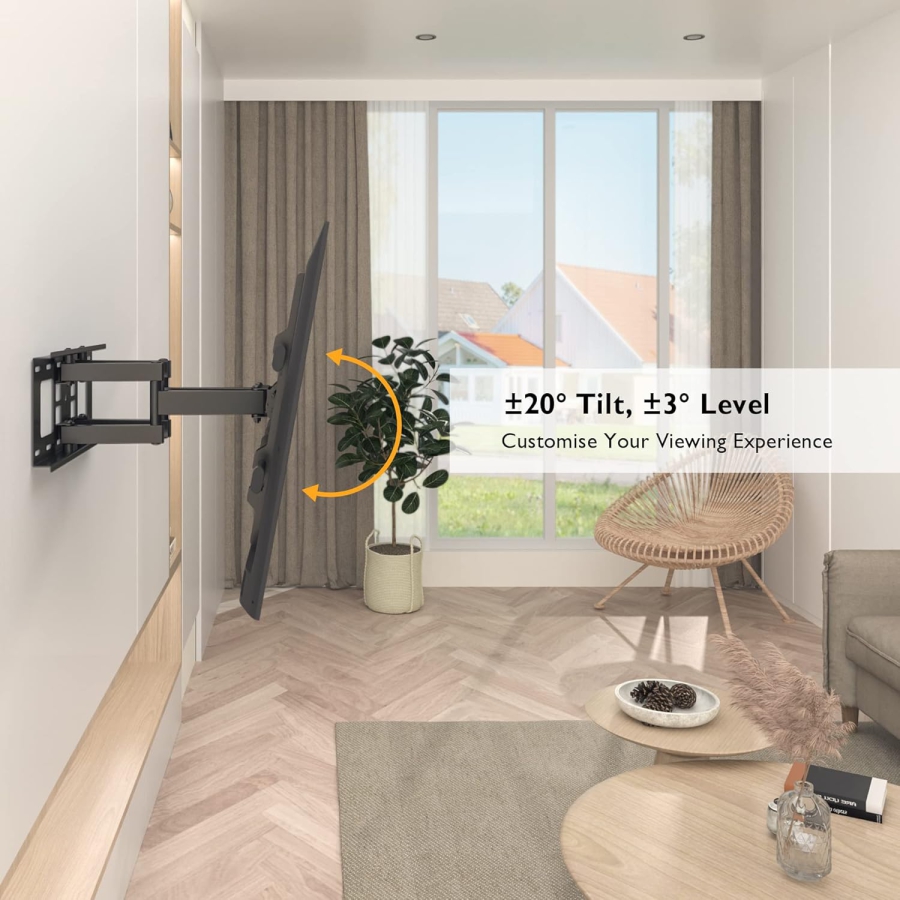 BONTEC TV Wall Mount Swivel & Tilt for 32-85 Inch (Max. 60 kg) (Stable dual-arm mount for flat & curved TVs – VESA 600x400, Extendable up to 39 cm.)