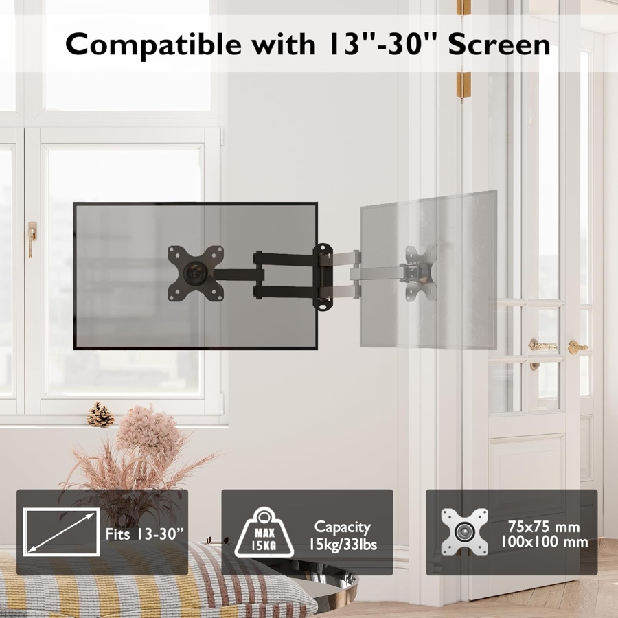 BONTEC wall mount for 13-30" monitors, up to 15 kg, space-saving design