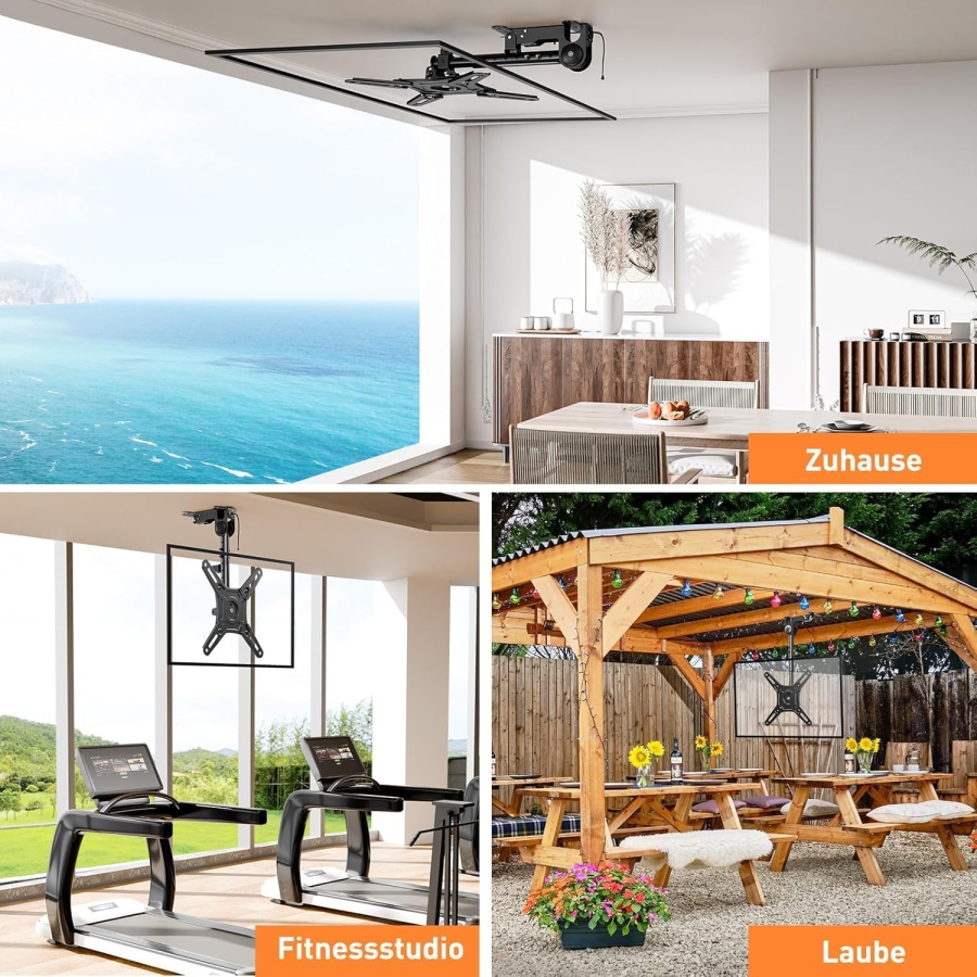 ELIVED TV & Monitor Ceiling Mount Foldable for 14–42 Inches (EV3030) (Space-saving Under-Cabinet Mount for Cabinets, Caravans & Sloped Ceilings – Height Adjustable & Swivel up to 10 kg.)