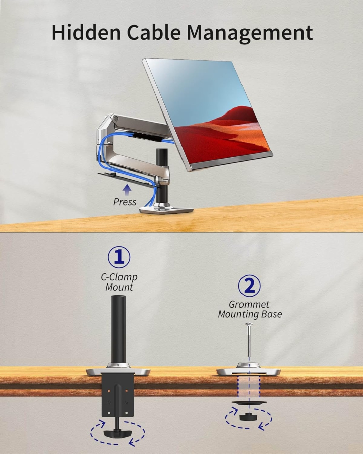Ergounion RLAX E6 Monitor Arm 13–40" | 3–11 kg (Premium Single-Arm Mount made of High-Gloss Aluminum)