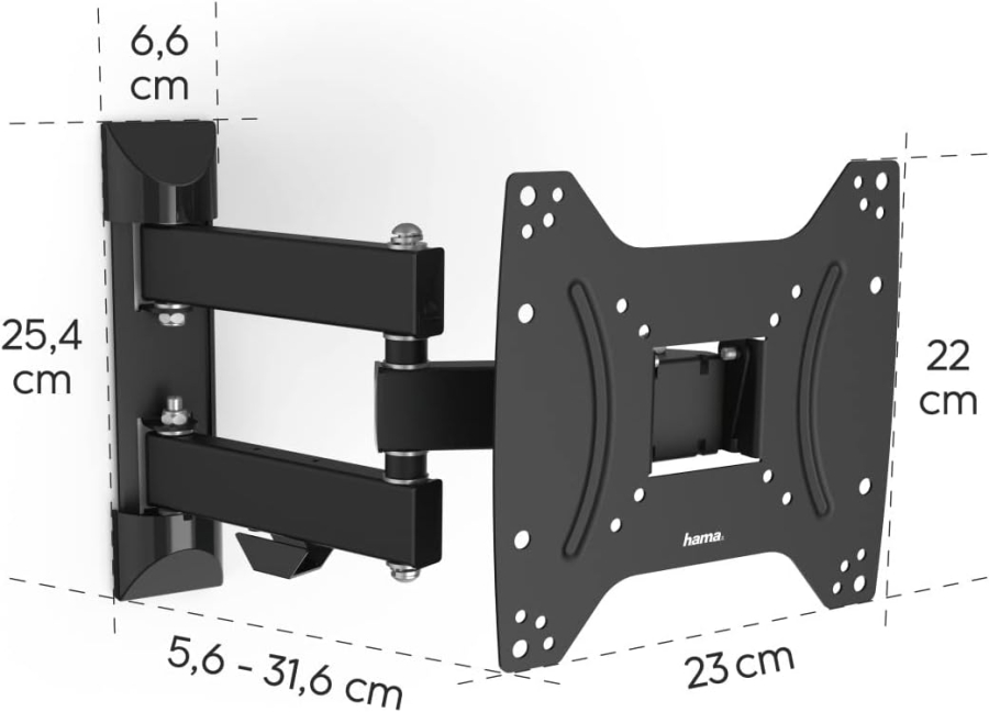 Hama TV Wall Mount Swivel & Tilt for 19-46 Inch TVs (Full Motion) (Full motion mount (3 joints): 180° swivel, extendable up to 31.6 cm – VESA 200x200.)