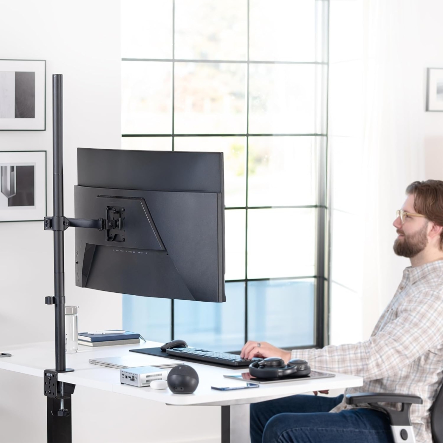 HUANUO Extra-High Monitor Desk Mount (101 cm) for 13–32 Inch Screens (Ergonomic Solution for Sit-Stand Workstations: 1010 mm Pole for Flexible Height Adjustment up to 10 kg)