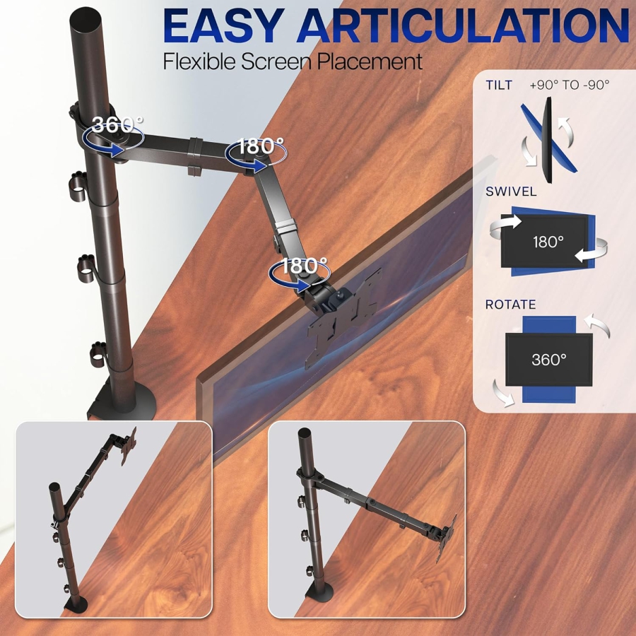 HUANUO Extra-High Monitor Desk Mount (101 cm) for 13–32 Inch Screens (Ergonomic Solution for Sit-Stand Workstations: 1010 mm Pole for Flexible Height Adjustment up to 10 kg)