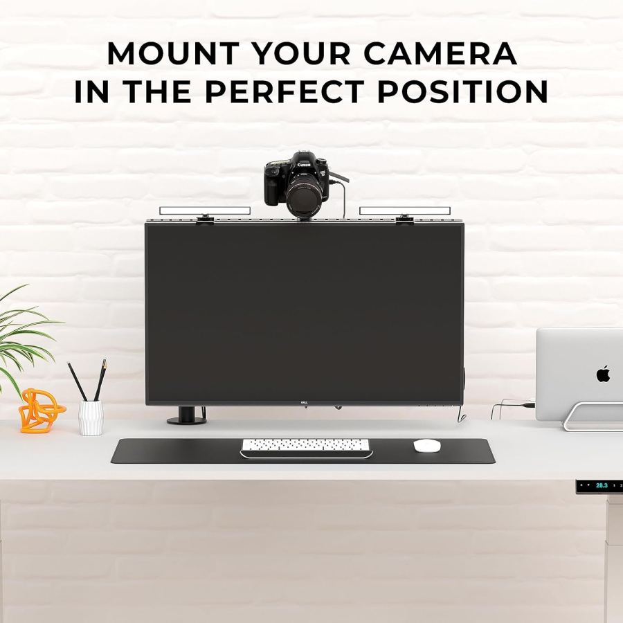 HumanCentric DSLR Monitor Mount – VESA Camera Shelf for Monitor & Arm (Professional shelf for webcam, light & microphone – Space-saving replacement for clamp stands.)