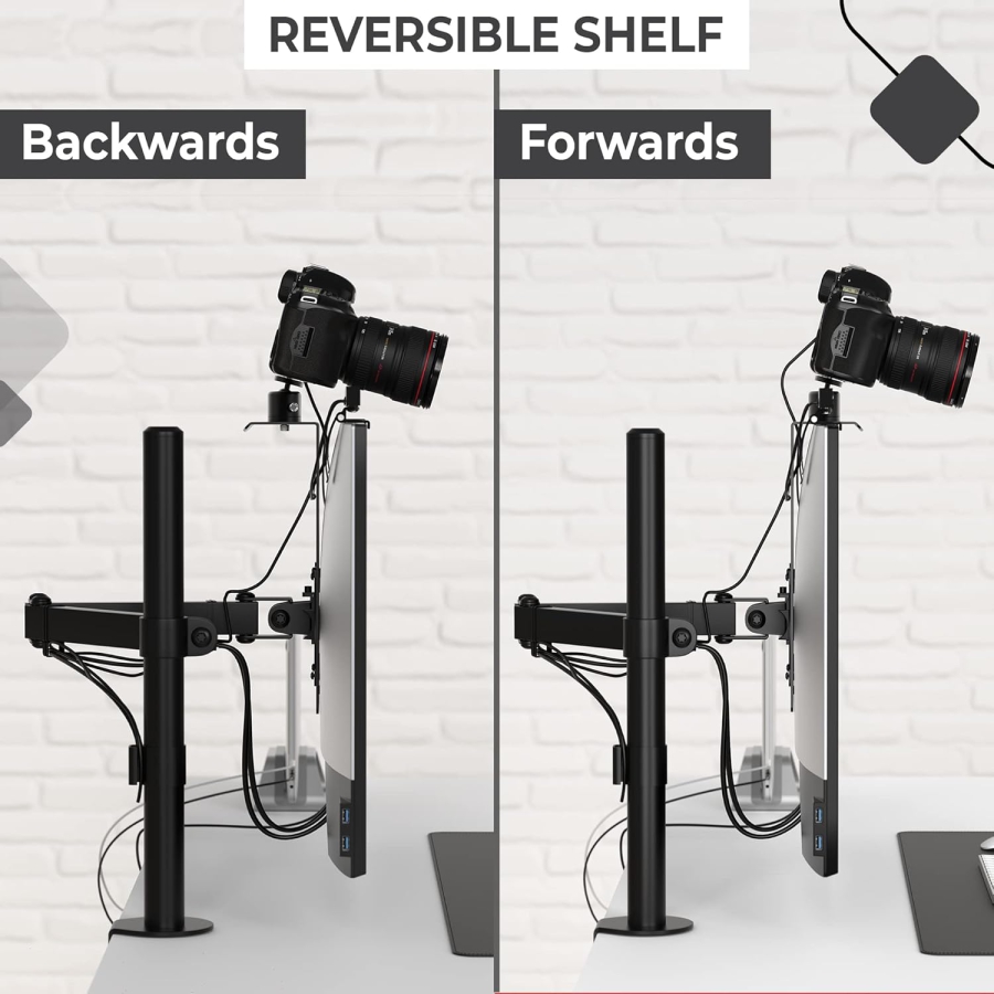 HumanCentric DSLR Monitor Mount – VESA Camera Shelf for Monitor & Arm (Professional shelf for webcam, light & microphone – Space-saving replacement for clamp stands.)