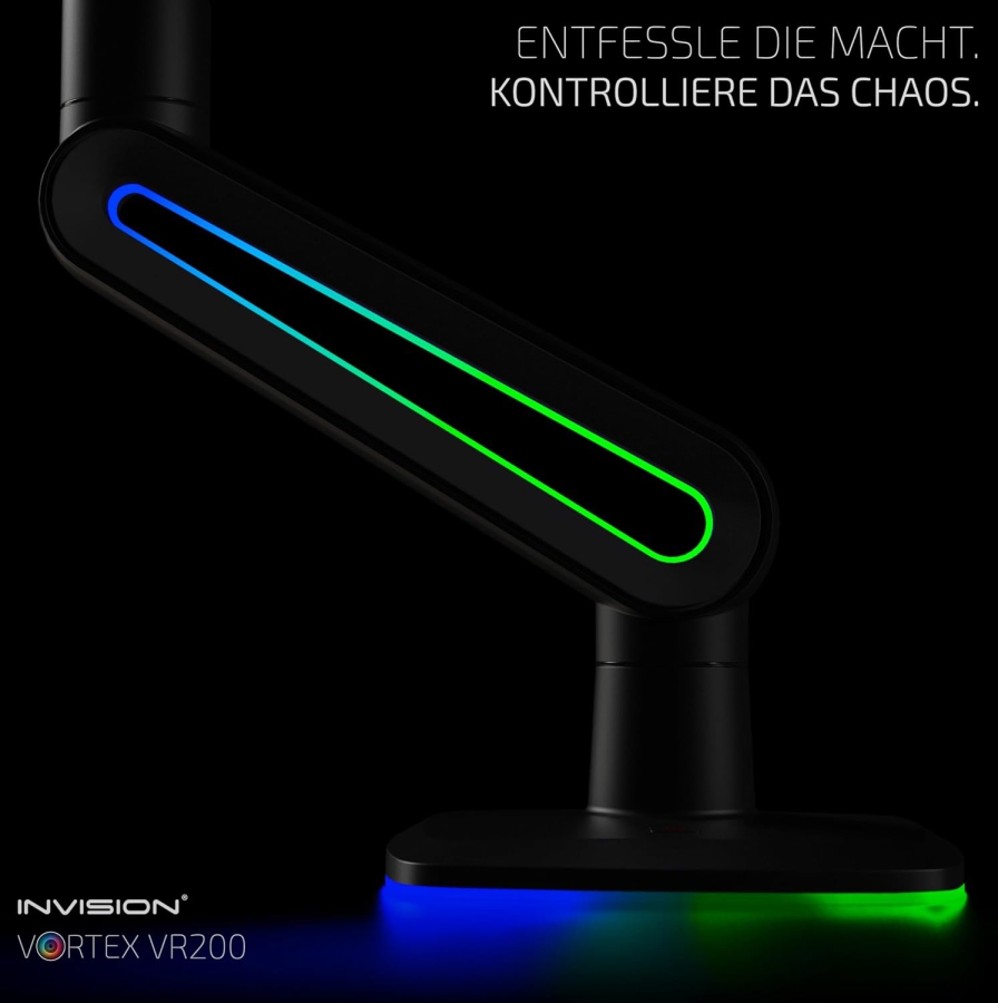 Invision Vortex VR200 RGB Monitor Arm 27–57" | up to 18 kg (The Ultimate Upgrade for Your Battle Station: Heavy Duty Arm up to 18 kg with Immersive RGB Lighting)