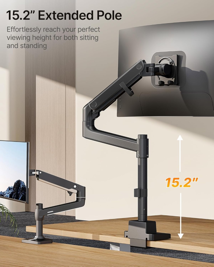 monTEK Monitor Mount 1 Monitor for 17-57" monitors, up to 27kg, extended arm, extreme load capacity, with USB-C, for gaming monitors