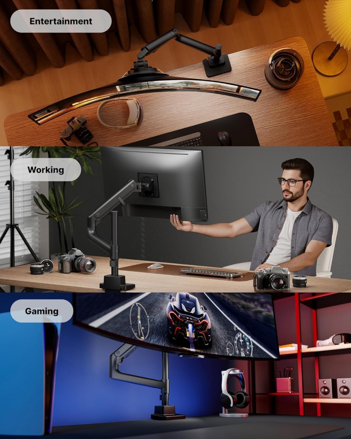 monTEK Monitor Mount 1 Monitor for 17-57" monitors, up to 27kg, extended arm, extreme load capacity, with USB-C, for gaming monitors