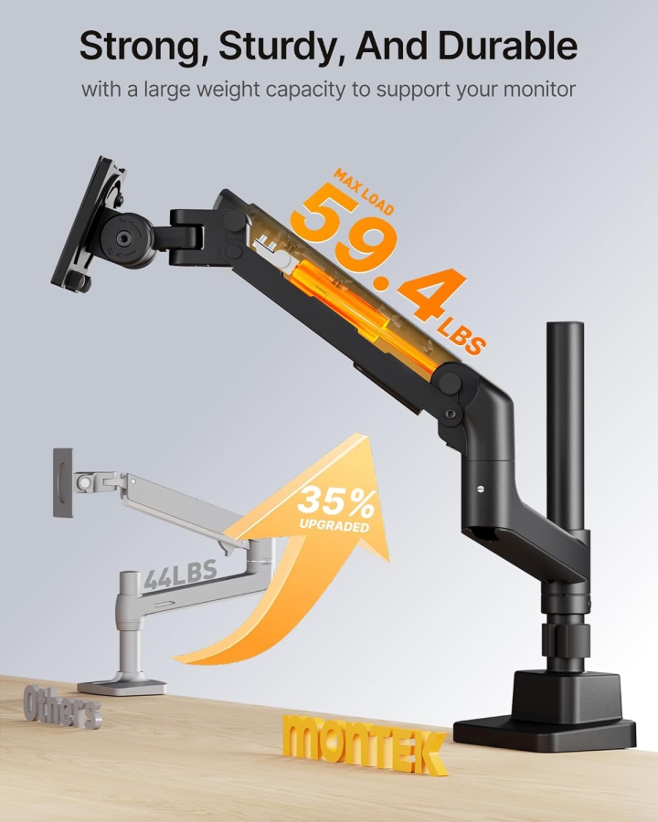 monTEK Monitor Mount 1 Monitor for 17-57" monitors, up to 27kg, extended arm, extreme load capacity, with USB-C, for gaming monitors