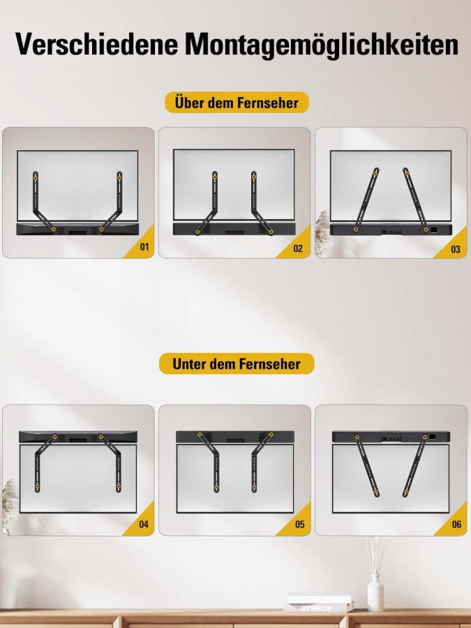 Mounting Dream Universal Soundbar Mount for Mounting Above/Below TV (MD5420-03) (Flexible Attachment with L-Bracket & Extension – Rotatable by 180° up to 6.8 kg Load Capacity)