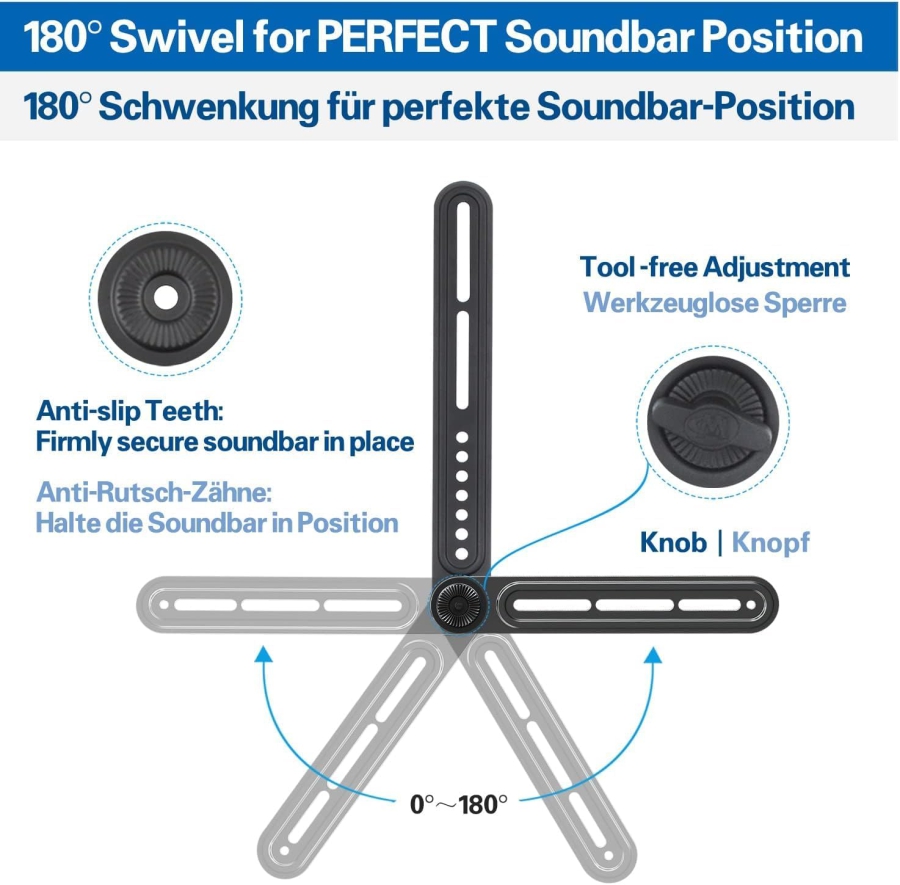 Mounting Dream Universal Soundbar Mount for Mounting Above/Below TV (MD5420-03) (Flexible Attachment with L-Bracket & Extension – Rotatable by 180° up to 6.8 kg Load Capacity)
