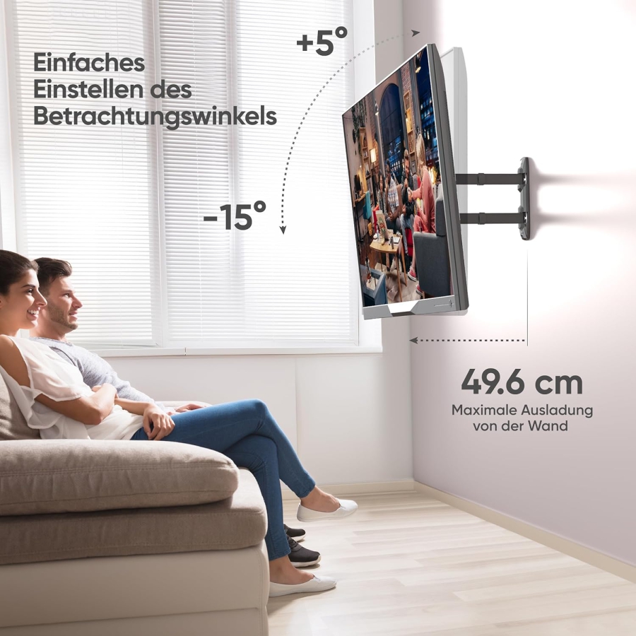 ONKRON TV Wall Mount Swivel & Tilt for 32-65 Inch TVs (M4R-B) (Full Motion: Rotatable to Portrait Mode, Extendable up to 49.6 cm – Load Capacity 41 kg, VESA 400x400)
