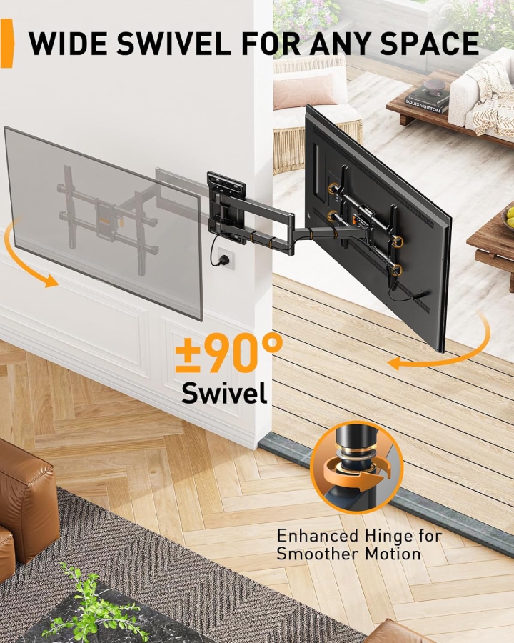 Perlegear Extra Long TV Wall Mount 70cm Extension for 32-65 Inch (Max. 60 kg) (Full Motion Corner Mount with 700mm Arm – ±90° Swivel, Tilt & VESA 400x400.)