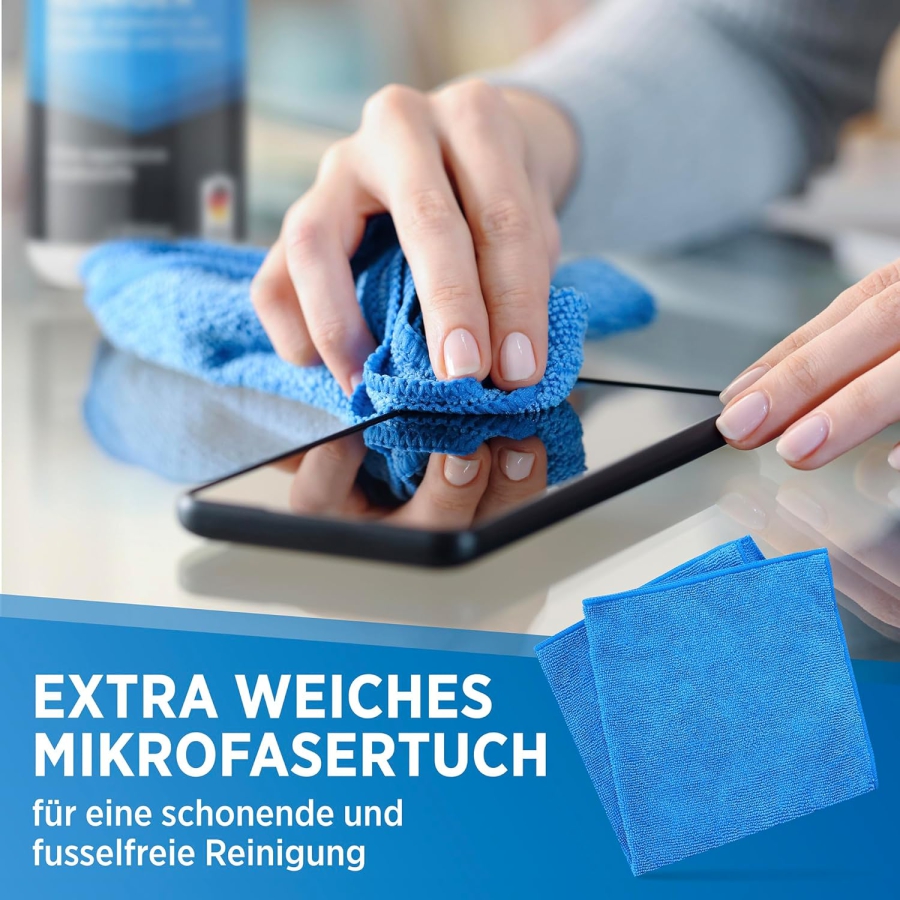 PRINOX Screen Cleaner Set 250ml with Microfiber Cloth & Brush (Made in Germany: Streak-Free Care for LCD, OLED & VESA Monitors – Removes Grease & Fingerprints.)