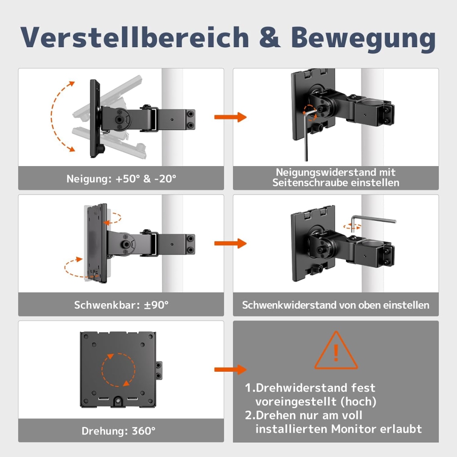 PUTORSEN Universal Steel Mount for Monitor Stands (17-32 Inch, 3.5 cm Pole) (Robust Single Arm up to 10 kg – VESA 75x75/100x100 mm, Tilt, Swivel & 360° Rotatable.)