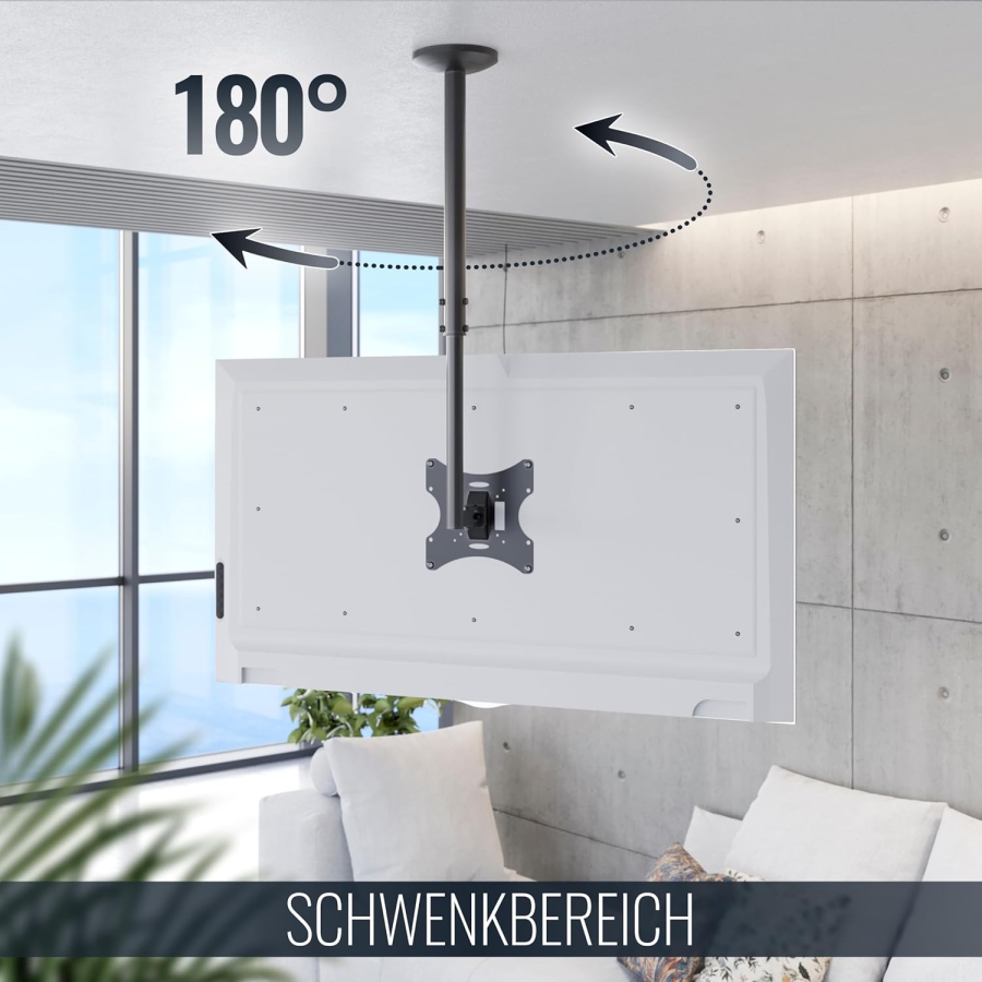 RICOO Monitor & TV Ceiling Mount (D0322) for 32–55 Inches (Flexible Ceiling Mount: Swivel, Tilt & Height Adjustable up to 20 kg – VESA max. 200x200 mm)