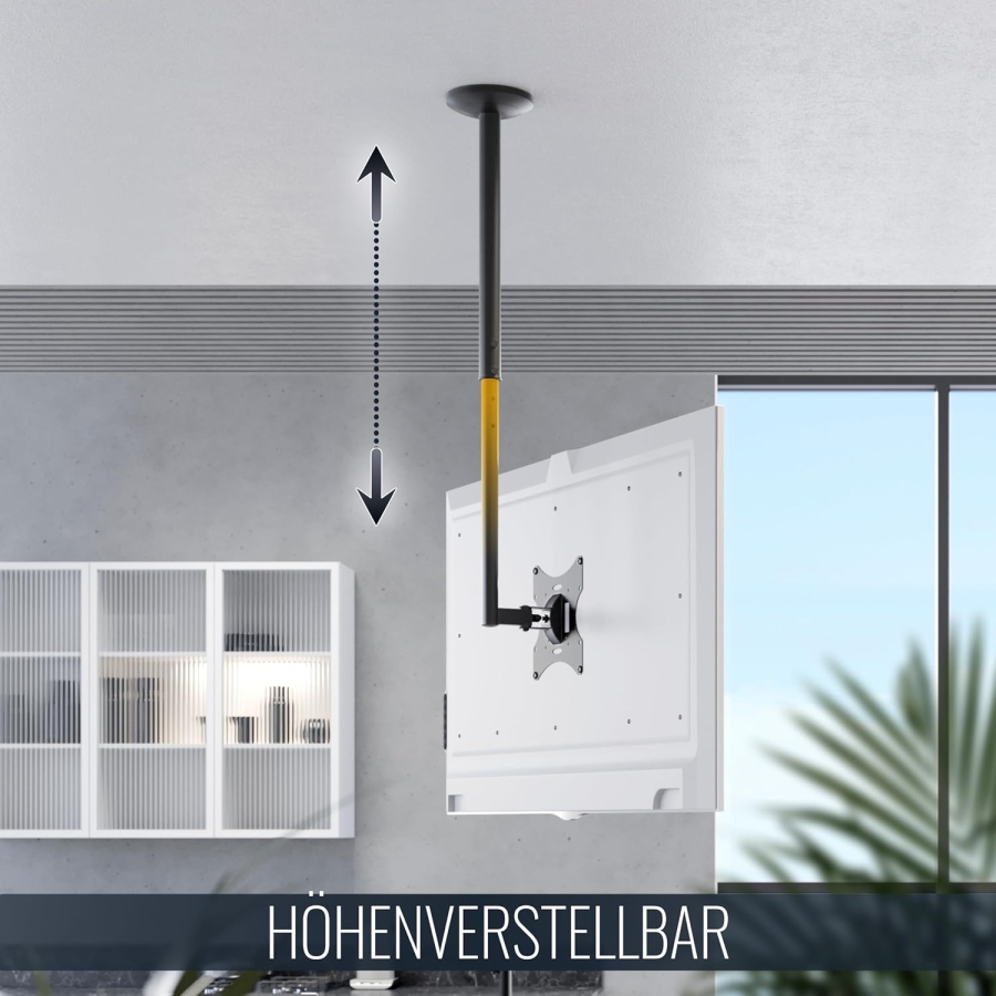 RICOO Monitor & TV Ceiling Mount (D0322) for 32–55 Inches (Flexible Ceiling Mount: Swivel, Tilt & Height Adjustable up to 20 kg – VESA max. 200x200 mm)