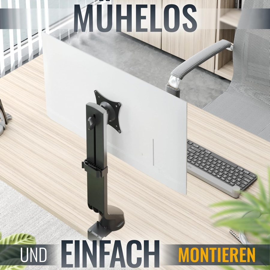 RICOO Monitor Arm 13–32" | Height Adjustable (Robust Monitor Stand with Desk Clamp for Displays up to 7 kg – Height Adjustable & Rotatable)
