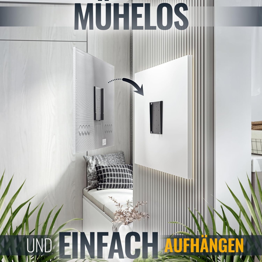 RICOO TV Wall Mount Ultra Slim F0522 for 32-55 Inch Flat Screens (Extremely flat, fixed monitor mount (14mm wall clearance) – VESA up to 200x200, 30kg load capacity.)