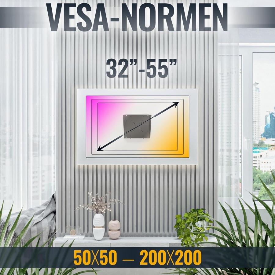 RICOO TV Wall Mount Ultra Slim F0522 for 32-55 Inch Flat Screens (Extremely flat, fixed monitor mount (14mm wall clearance) – VESA up to 200x200, 30kg load capacity.)