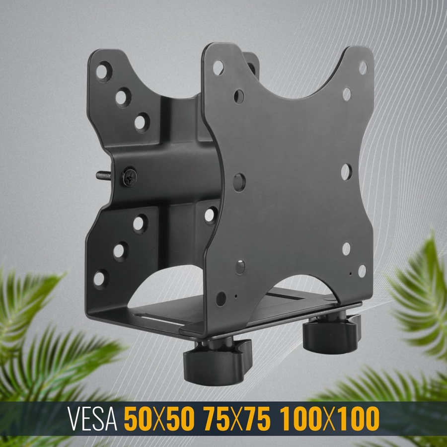 RICOO Universal Mini PC Mount (TRH-01) for VESA, Wall & Under-Desk (Adjustable Steel Holder for Thin Clients & Intel NUC (17–70 mm) up to 5 kg – Incl. Safety Strap)