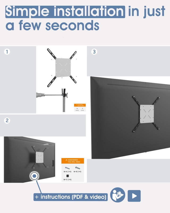 Universal VESA Adapter Extension Set for Wall Mount & Monitor Mount, from 200x200 to 400x400, Extreme Load Capacity up to 30kg, for TVs & Monitors up to 55"
