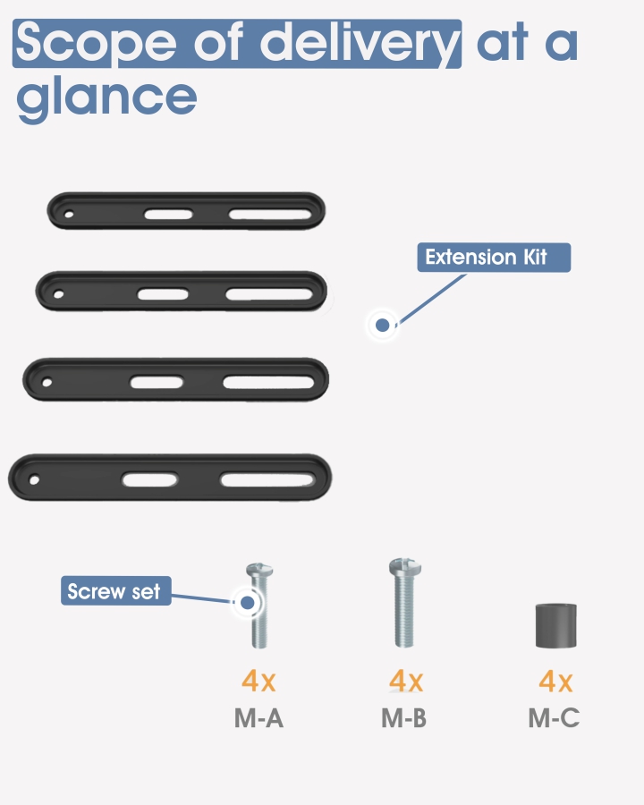 Universal VESA Adapter Extension Set for Wall Mount & Monitor Mount, from 200x200 to 400x400, Extreme Load Capacity up to 30kg, for TVs & Monitors up to 55"