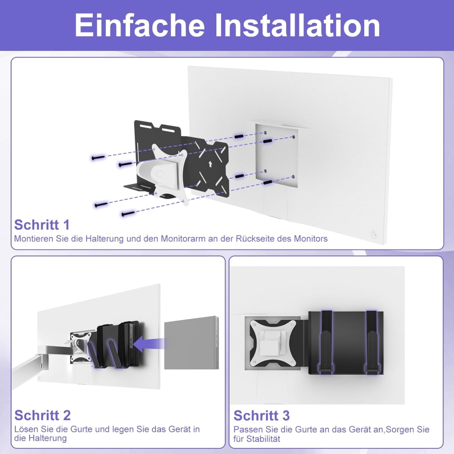 Universal VESA Mount for Mini PC, Modem & Thin Client (Dell, HP, Lenovo) (Adjustable Strap Mount for Devices up to 50 cm Circumference – Mount on Monitor Arm or Back)